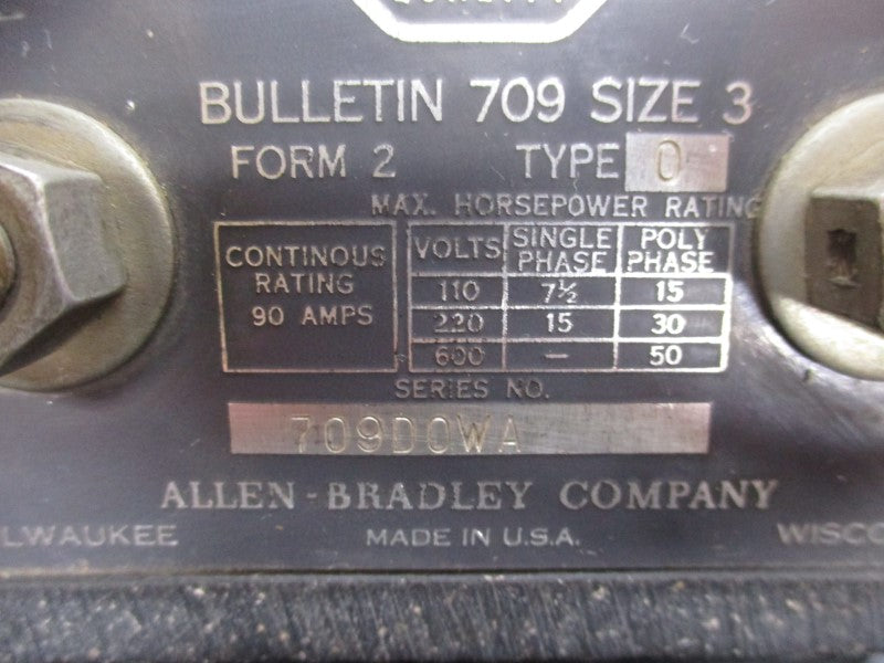 ALLEN BRADLEY 709DOWA 480V 90A UNMP