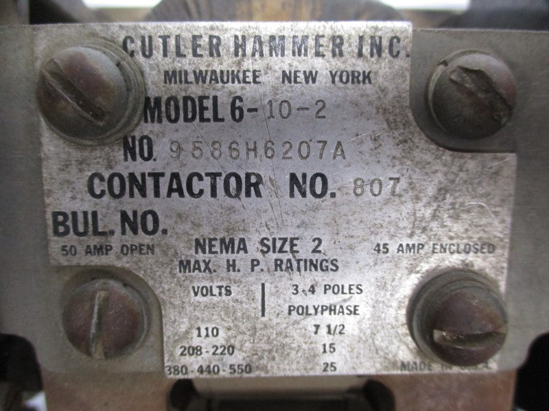CUTLER HAMMER 9586H6207A 6-10-2 380-550V 50A (NO COVER) UNMP
