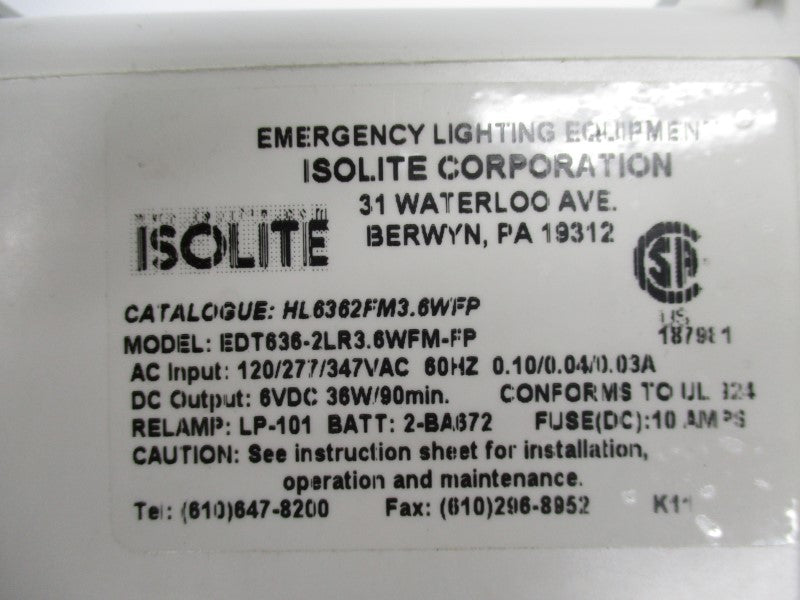 ISOLITE CORP EDT636-2LR3.6WFM-FP 120/347VAC 0.10/0.03A NSNP