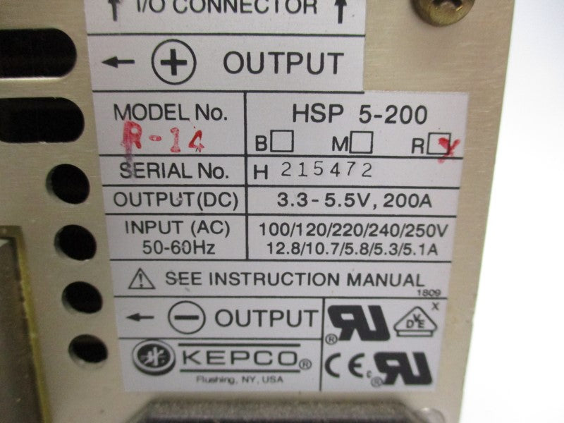 KEPCO HSP5-200MR 100/250VAC 12.8/5.1A UNMP