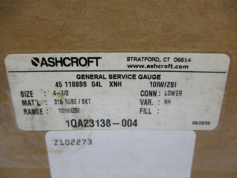 ASHCROFT 451188SS04LXNH10/W/ZSI 4-1/2" NSFS
