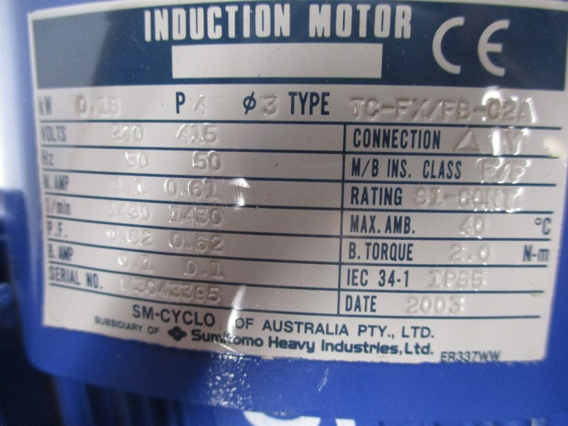 SUMITOMO TC-FX/FB-02A CNFM02-6095DA-B-121 240/415V 1.1/0.61A NSNP