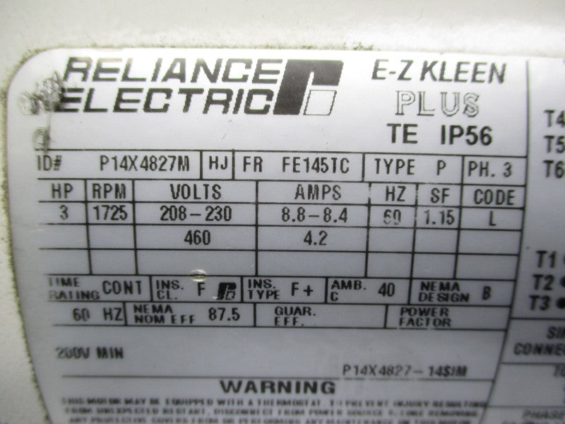 RELIANCE ELECTRIC P14X4827M 208-230/460V 8.8-8.4/4.2A UNMP