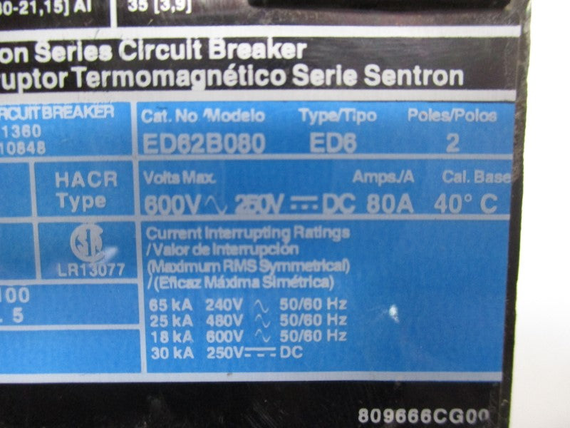 SIEMENS ED62B080 600V 80A (AS IS) UNMP