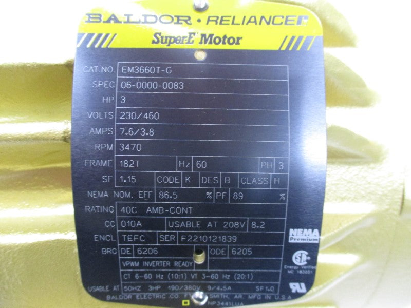 BALDOR EM3660T-G 230/460V 7.6/3.8A NSMP