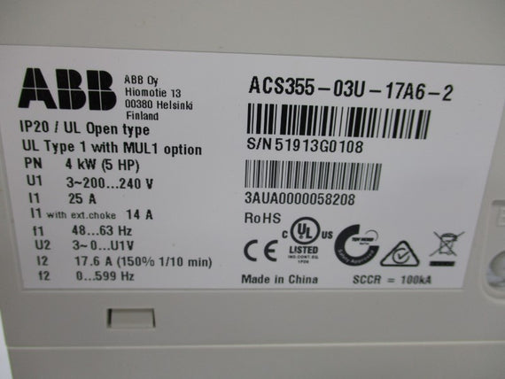 ABB ACS355-03U-17A6-2+J400 200-240V 25A NSMP