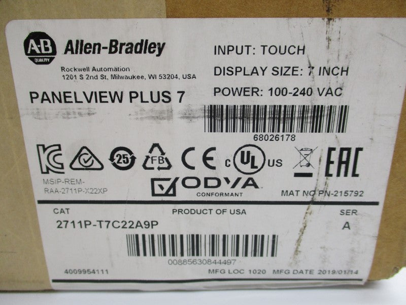 ALLEN BRADLEY 2711P-T7C22A9P SER. A 100-240VAC NSMP