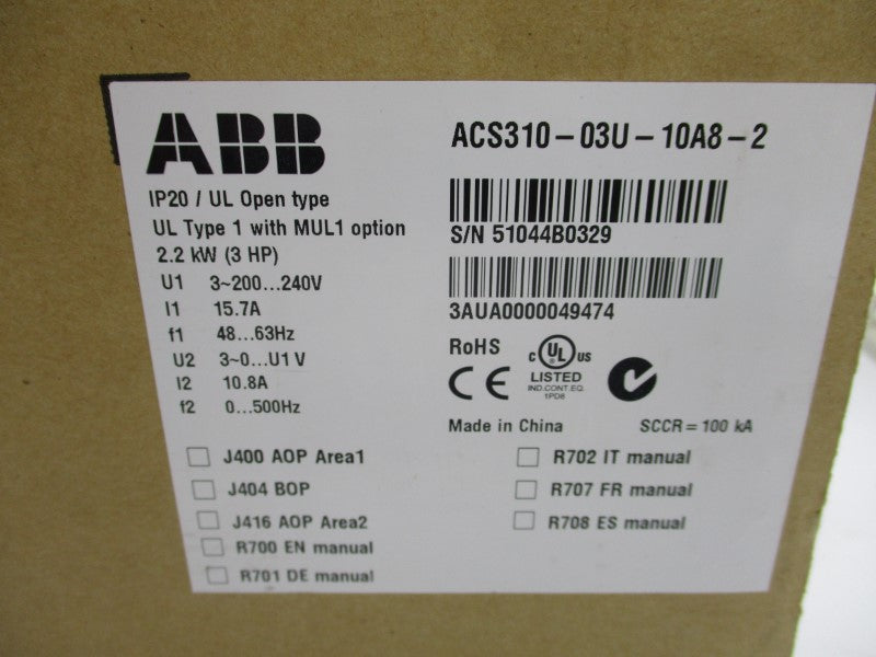 ABB ACS310-03U-10A8-2 200-240V 15.7A NSMP