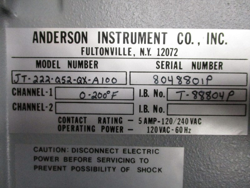 ANDERSON INSTRUMENT JT-222-Q52-QX-A100 120/240VAC 5A UNMP