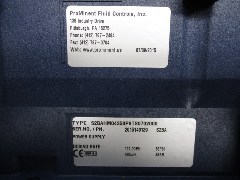 PROMINENT FLUID CONTROLS S2BAHM04350PVTS0702000 58PSI NSNP