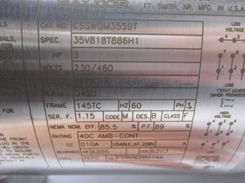 BALDOR CSSWDM3559T 230/460V 7.4/3.7A NSMP