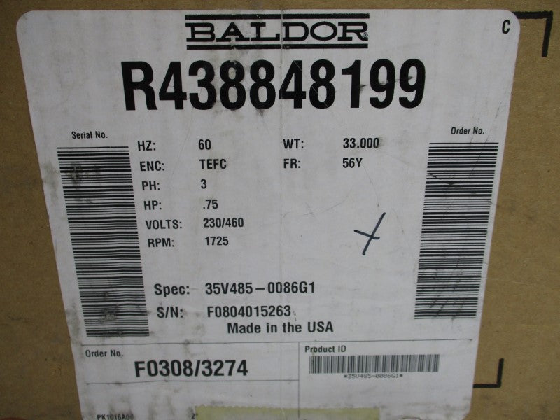 BALDOR R438848199 35V485-0086G1 230/460V 3/1.5A NSMP