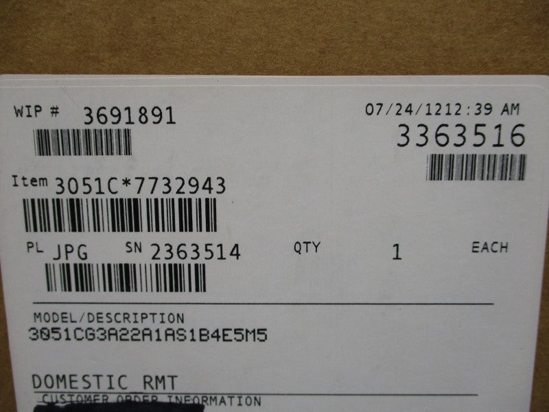 EMERSON 3051CG3A22A1AS1B4E5M5 NSFS