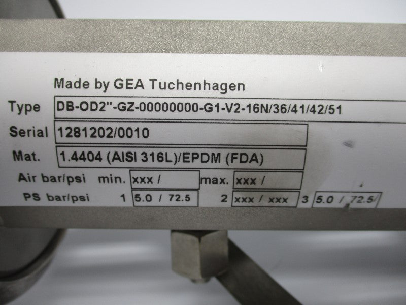 GEA TUCHENHAGEN DB-OD2"-GZ-00000000-G1-V2-16N/36/41/42/51 72.5PSI NSNP