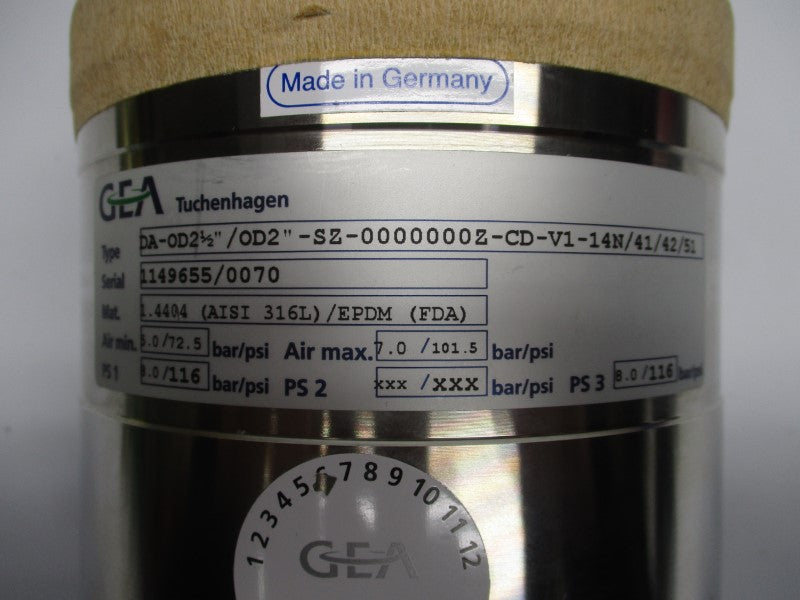GEA TUCHENHAGEN DA-OD2-1/2"/OD2"-SZ-0000000Z-CD-V1-14N/41/42/51 116PSI NSNP