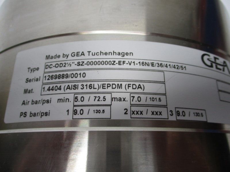 GEA TUCHENHAGEN DC-OD2-1/2"-SZ-0000000Z-EF-V1-16N/E/36/41/42/51 130.5PSI NSNP