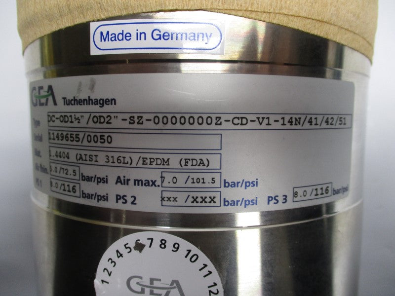 GEA TUCHENHAGEN DC-OD1-1/2"/OD2"-SZ-0000000Z-CD-V1-14N/41/42/51 116PSI NSNP
