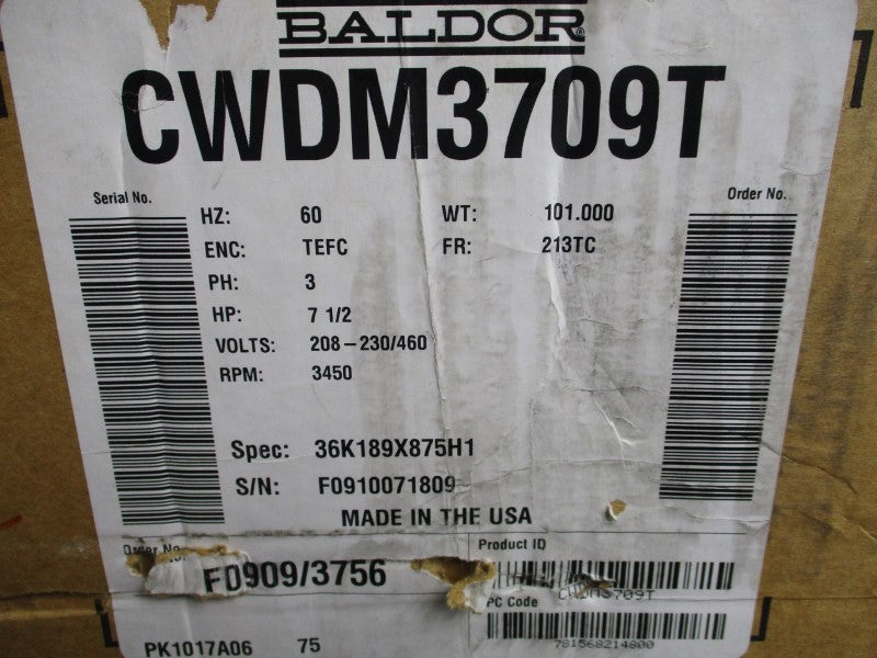 BALDOR CWDM3709T 208-230/460V 18.5-17.4/8.7A NSMP