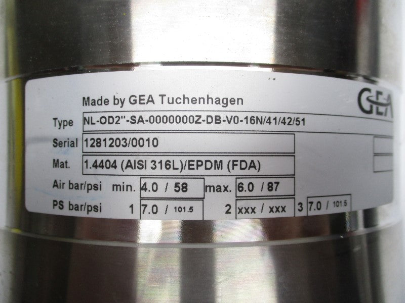 GEA TUCHENHAGEN NL-OD2"-SA-0000000Z-DB-V0-16N/41/42/51 101.5PSI NSNP