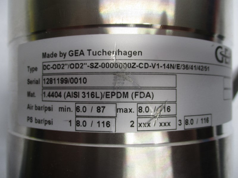 GEA TUCHENHAGEN DC-OD2"/OD2"-SZ-0000000Z-CD-V1-14N/E/36/41/42/51 116PSI NSNP
