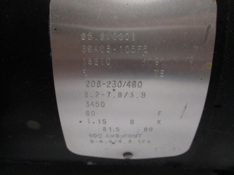 BALDOR 36A03-105F5 182TC 208-230/460V 8.2-7.8/3.9A UNMP