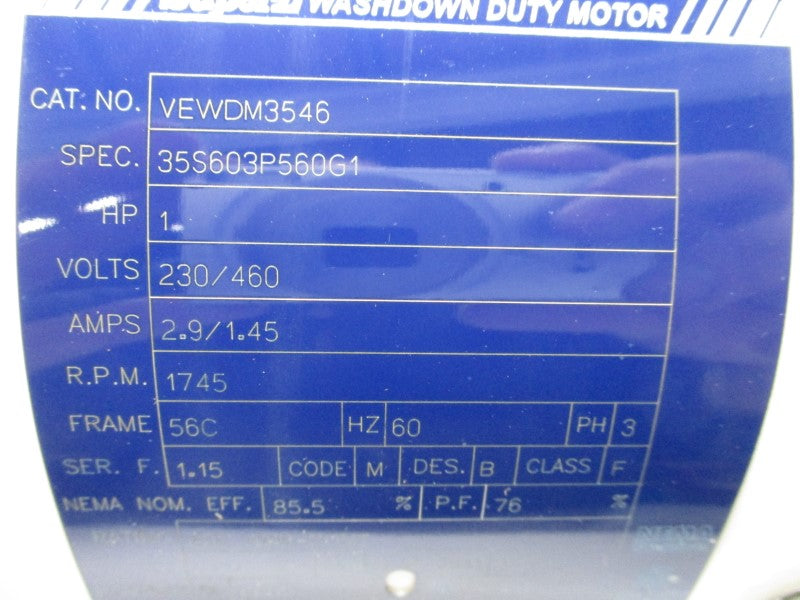 BALDOR VEWDM3546 230/460V 2.9/1.45A NSMP