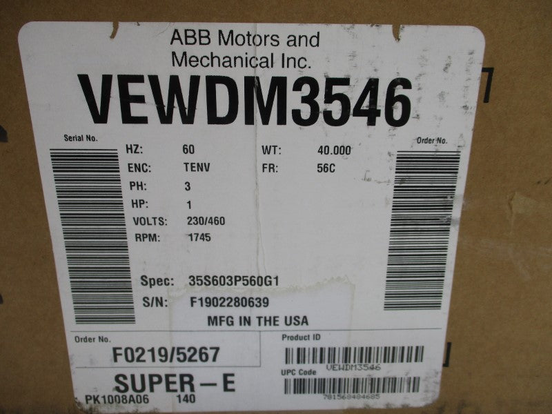 BALDOR VEWDM3546 230/460V 2.9/1.45A NSMP
