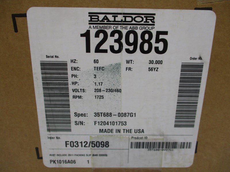 BALDOR 123985 208-230/460V NSFS
