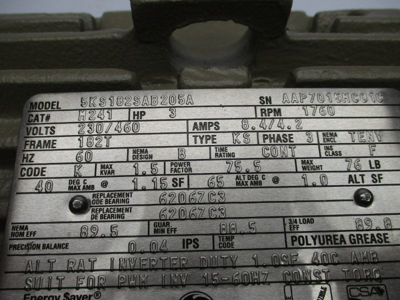 GENERAL ELECTRIC 5KS182SAB205A 230/460V 8.4/4.2A NSMP