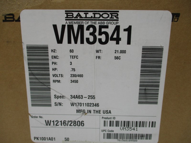 BALDOR VM3541 230/460V 2.6/1.3A NSMP