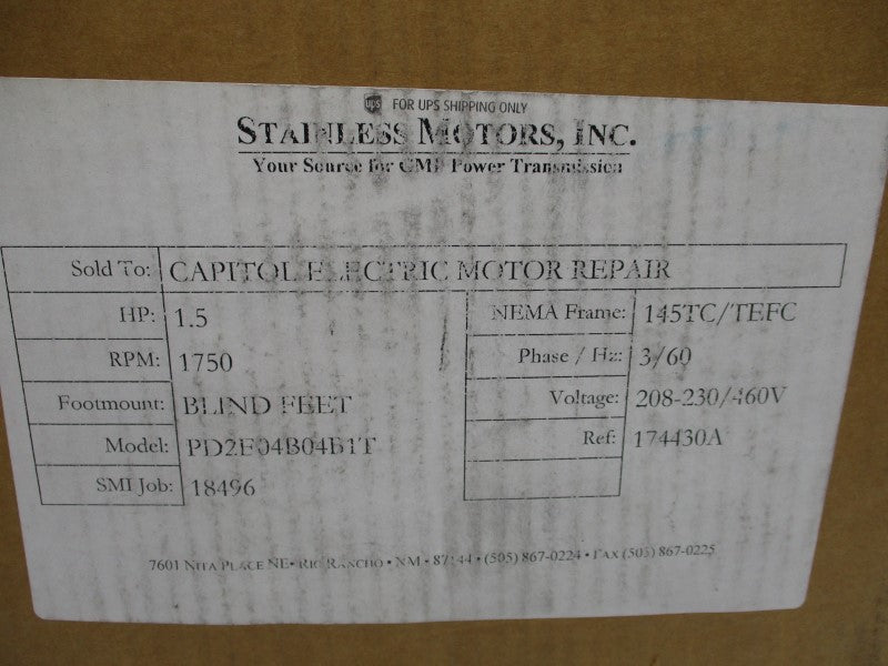 STAINLESS MOTORS PD2E04B04B1T 208-230/460V NSFS