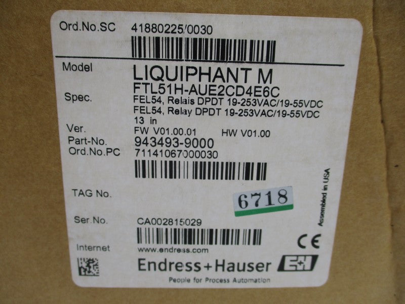ENDRESS+HAUSER FTL51H-AUE2CD4E6C 943493-9000 F/W 01.00.01 19-253VAC NSMP