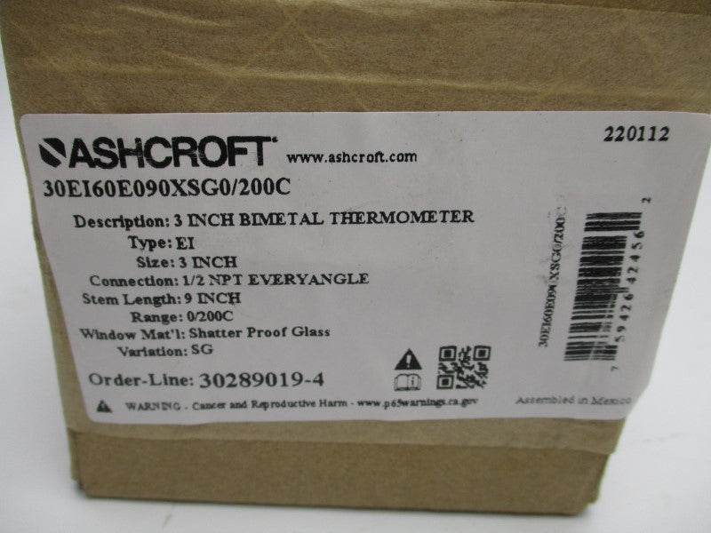 ASHCROFT 30EI60E090XSG0/200C 1/2" NSFS
