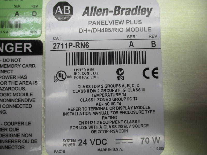 ALLEN BRADLEY 2711P-K7C6B1 SER. A REV. D NSMP