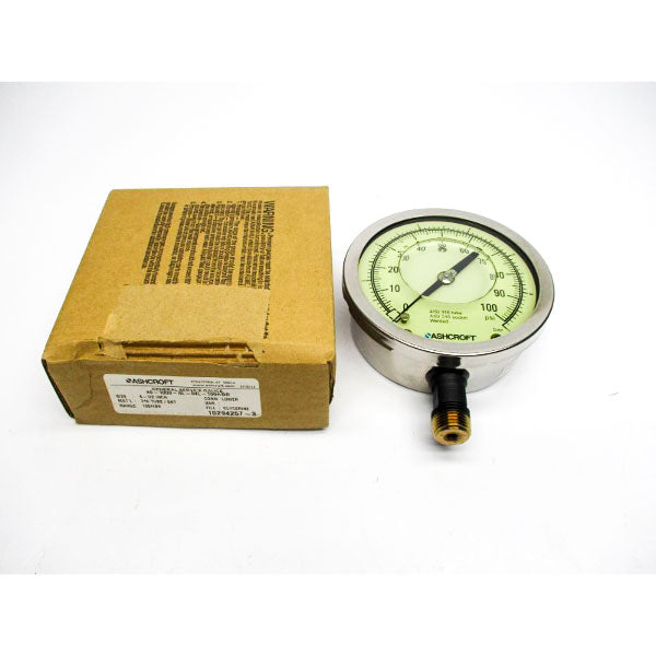 ASHCROFT 45-1009-SL-04L-100#/BR 0-100PSI 4-1/2" NSMP