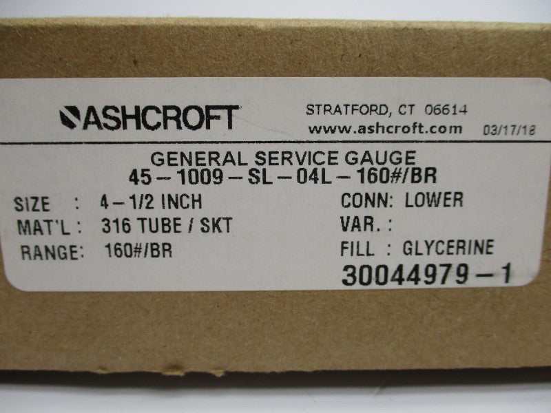 ASHCROFT 45-1009-SL-04L-160#/BR 0-160PSI 4-1/2" NSMP