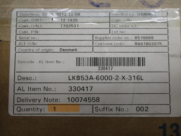 ALFA LAVAL LKB53A-6000-2-X-316L 1-7/8" NSMP