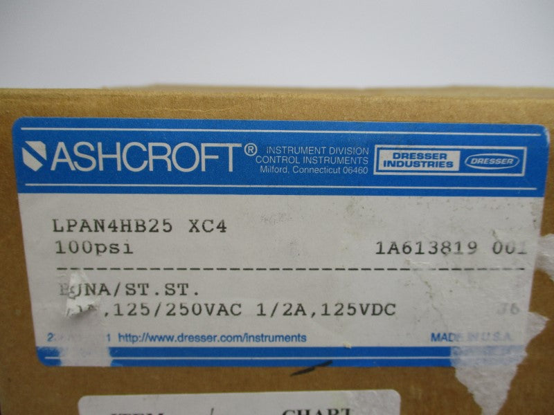 ASHCROFT LPAN4HB25XC4 125/250VAC 10A 100PSI NSMP