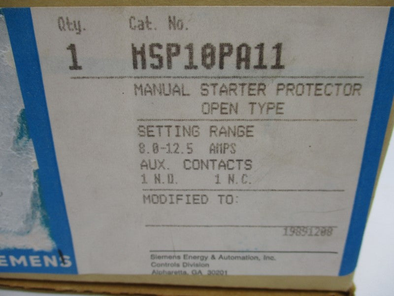 SIEMENS MSP10PA11 600V 8-12.5A NSMP