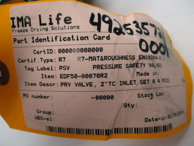 IMA LIFE EDF50-00070R2 0.4PSI 1-3/8" NSNP