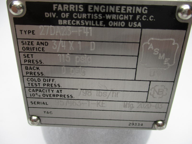 FARRIS ENGINEERING 27DA23-F41 115PSI 1" NSNP