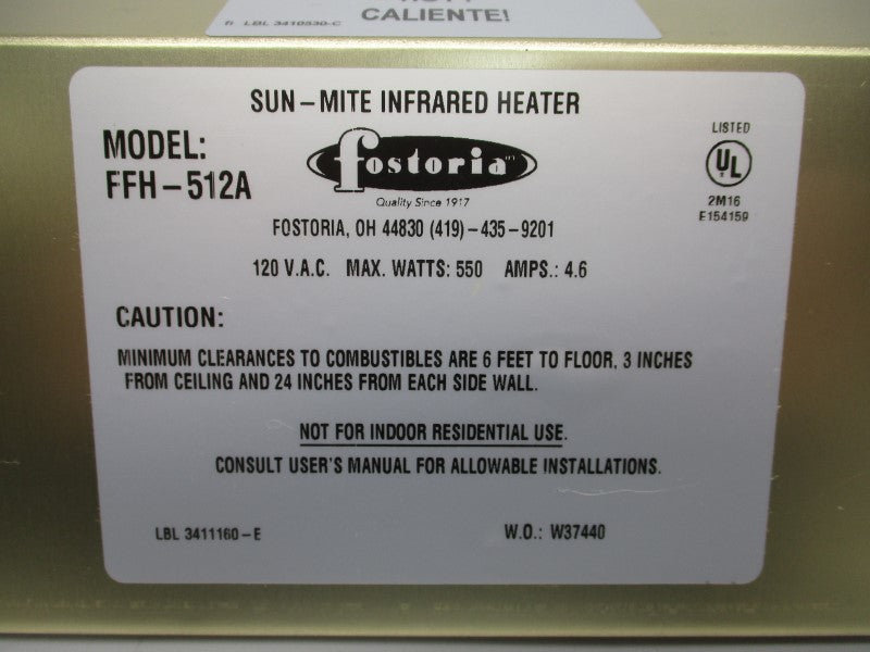 FOSTORIA FFH-512A 120VAC 4.6A (MISSING BULB) NSMP