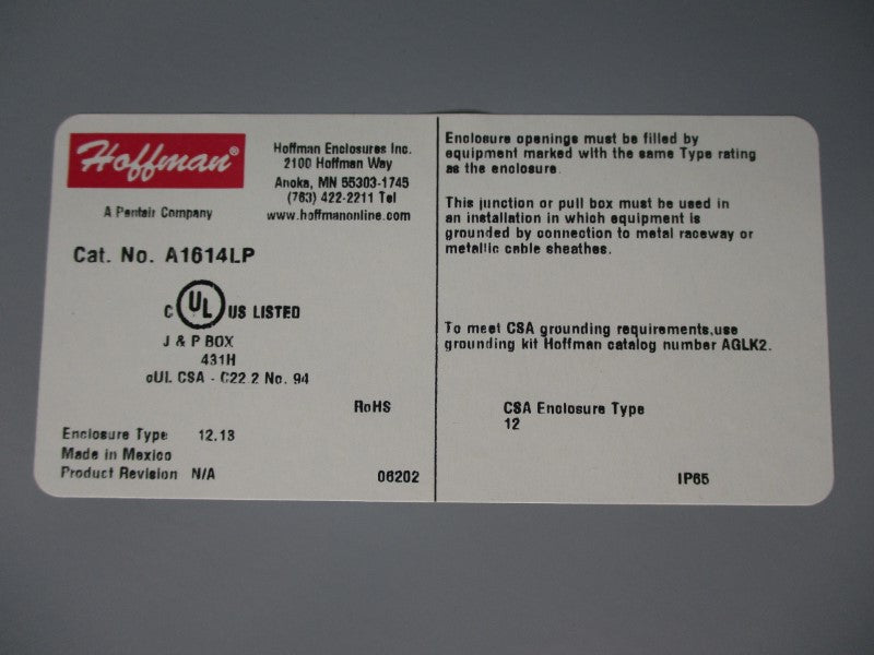 HOFFMAN A1614LP NSNP