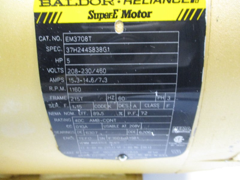 BALDOR EM3708T 208-230/460V 15.3-14.6/7.3A UNMP