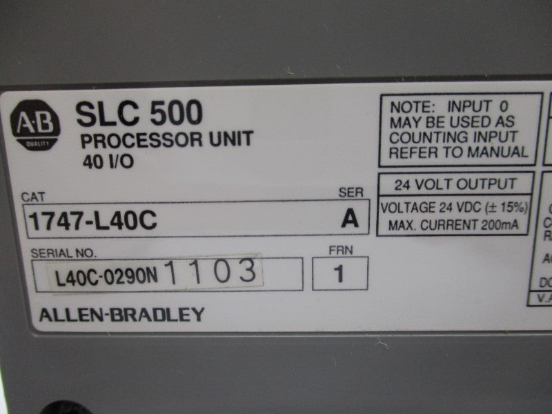 ALLEN BRADLEY 1747-L40C SER. A F/W 1 10-30VDC 1.5A UNMP