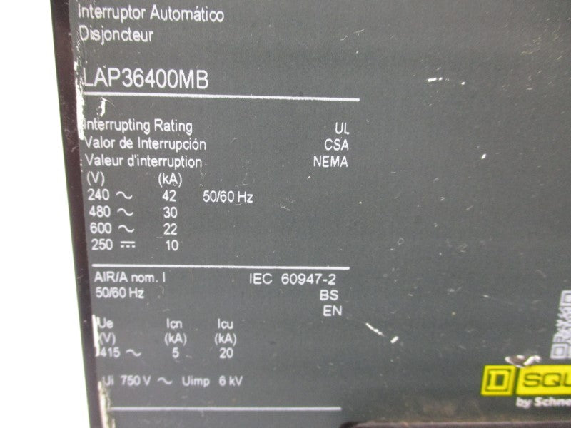 SQUARE D LAP36400MB 600V 400A (NO LUGS) UNMP