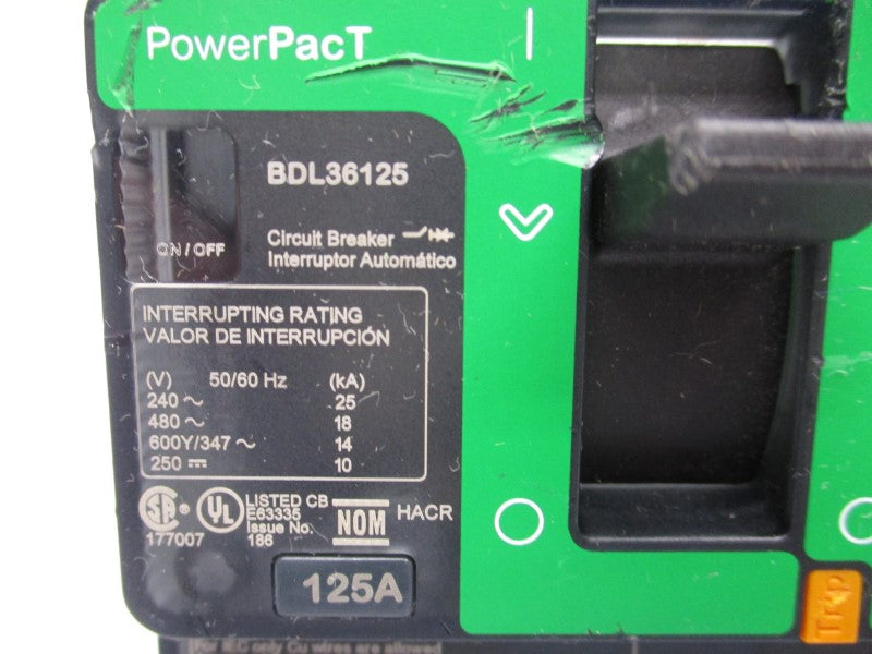 SQUARE D BDL36125 480V 125A (AS PICTURED) (GREEN) NSNP