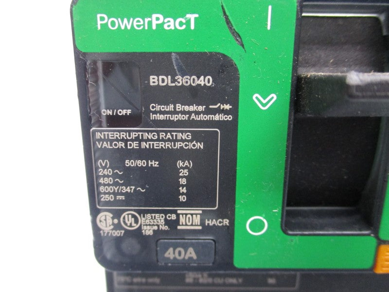 SQUARE D BDL36040 480V 40A (AS PICTURED) (GREEN) NSNP
