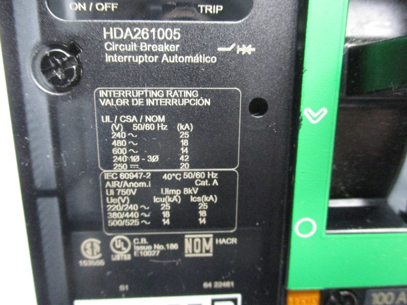 SQUARE D HDA261005 600V 100A (GREEN) NSNP