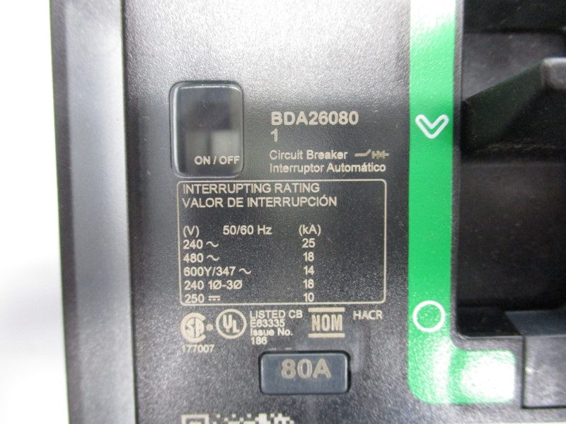SQUARE D BDA260801 480V 80A (GREEN) UNMP